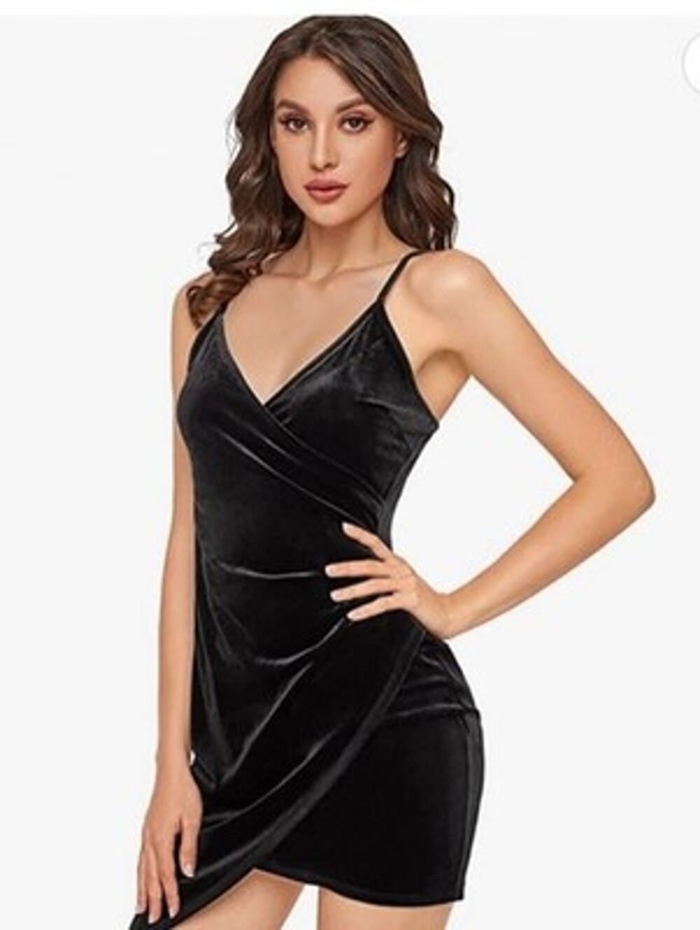 MOD Black Velvet Skort Romper Women's M Faux Wrap Surplice V Neck Spaghetti
